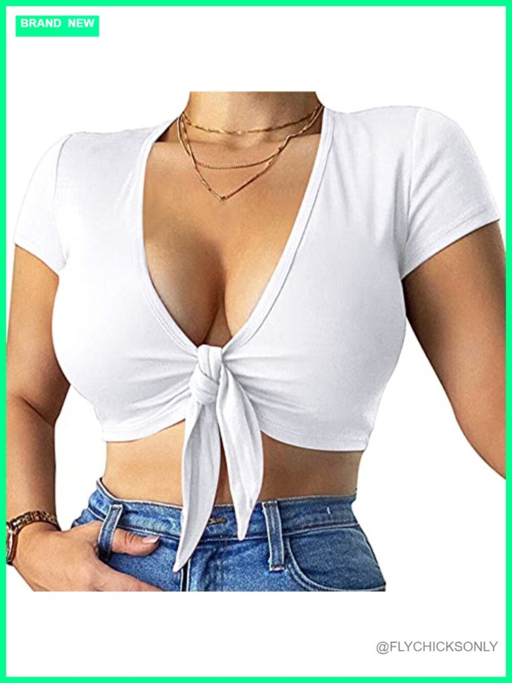 Deep V Neck Short Sleeve Cross Wrap Tie Up Crop Top Slim Fit